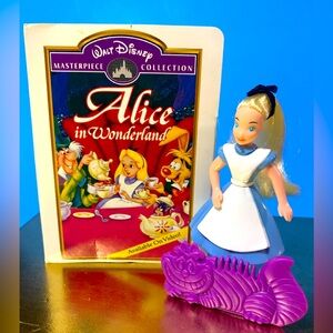 WALT DISNEY 1995 ALICE IN WONDERLAND MCDONALD’S VHS MINI CASE & FIGURINE & COMB